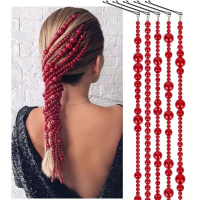 China 2021 Environmentally Friendly Imitation Pearl Hair Chains Fashion Hair Jewelry Women Alloy Long Chains Exaggerated Hair Accessories for sale