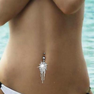 China Vintage Rhinestone Tassel Navel Dangle Belly Button Ring Bar Body Piercing Jewelry for sale