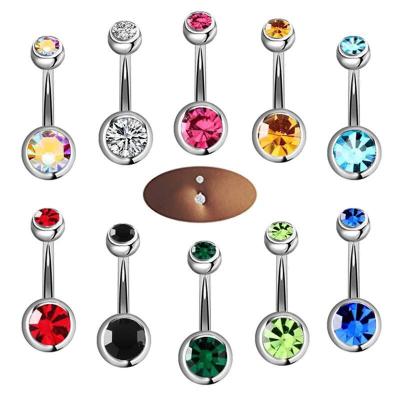 China Vintage Navel Rings Colorful Crystal Double Gem Navel Piercing Body Jewelry for sale