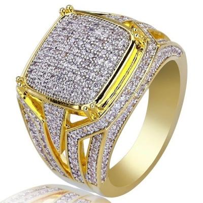 China Hot Sale Vintage Men's Ring Hip Hop Jewelry Zircon Iced Out Copper Rings Luxury Gold Silver Plated For Lover Fashion Jewelry for sale