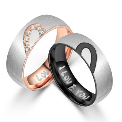 China 2021 New Vintage Half Peach Heart Stainless Steel Couples Ring JE T'AIME for sale