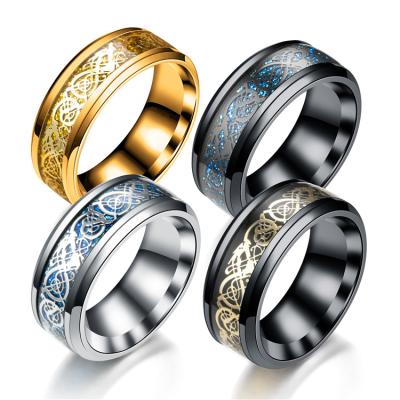 China New Vintage European and American Gold and Silver Stainless Steel Dragon Ring for sale