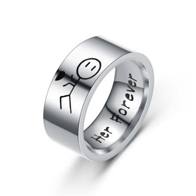 China Simple Carved Vintage Fashion Couples Stainless Steel Couples Ring for sale