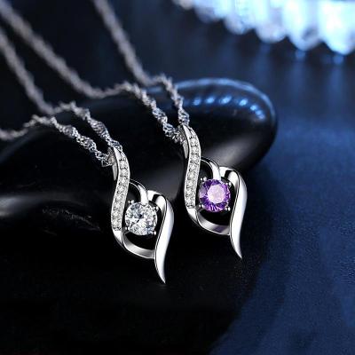 China High Quality Environmentally Friendly 925 Sterling Silver Pendant Necklace Fashion Heart Shaped Crystal Pendant Charms Necklaces Jewelry for sale