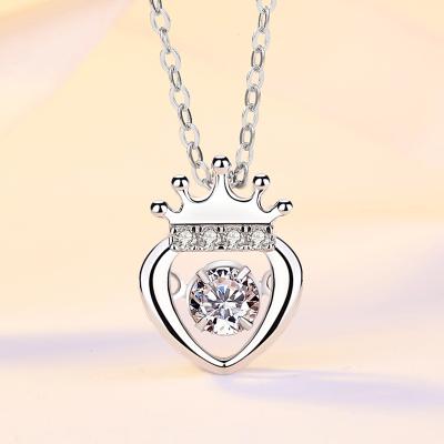 China Fashion Eco Friendly Heart Shaped Zircon Diamond Crown Sterling Silver Pendant For Women for sale