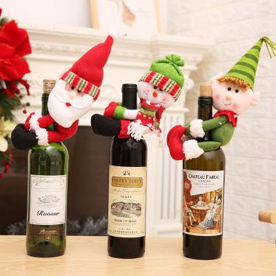 China Environmentally Friendly Christmas Home Decorations Santa Snowman Wine Bottle Set Wine Bottle Stake Patches Elf Wine Bottle Decorations for sale