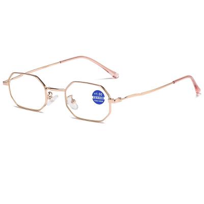 China Full Blue Light Sight Reading Glasses Retro Metal Slim Anti Blocking Reading Computer Glasses for sale