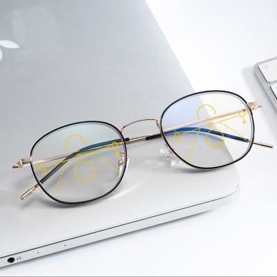 China Retro Photochromic Metal Frame Anti Reading Glass Progressive Blue Light Readers For Men Women for sale