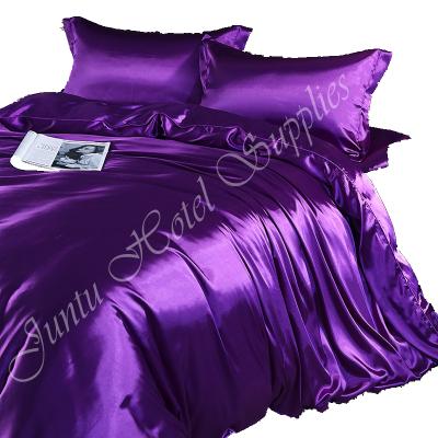 China Juntu Solid Color Anti-static Luxury Bedding Set Mulberry Silk 4pcs Set for sale