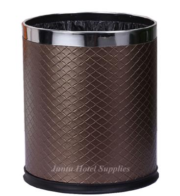 China Juntu Hotel Room Golden Style Round Shape Sustainable Color Woven Trash Bin for sale