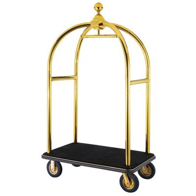 China Durable Stainless Gold Color Hotel Luggage Trolley Juntu Black Mat for sale