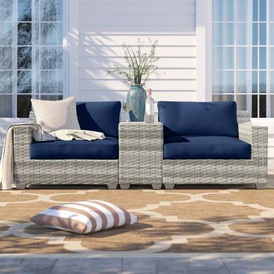 China Modern Wholesale European Outdoor Garden Furniture Set Wicker 2 Person Seating Rattan Sofa Set With Cushions for sale