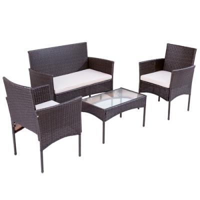 China Modern Assembly KD Cafe Wicker Outdoor Furniture Rattan Chair And Table Garden Set With Waterproof Cushion for sale