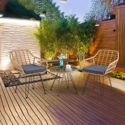 China Waterproof Popular Outdoor Furniture Natural Color Garden Set Rattan Wicker Outdoor Set With Table for sale