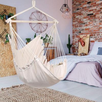 China Durable Portable Modern Two Pillows Swing Hanging Chair Hammock Ultralight Folding Camping Chair With Wooden Bars for sale