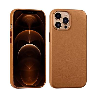 China Genuine Pebble Logo PU Leather Phone Case Luxury Premium Custom Shockproof Full Real Vegan Wrap With Magsafe For iPhone 12 13 14 Pro Max for sale