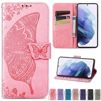 China Shockproof Flip Leather Butterfly Embossing Wallet Case For Samsung Galaxy S21 plus S20 Fe S10 S9 plus Note 20 Ultra 10 Lite A03 core A73 for sale