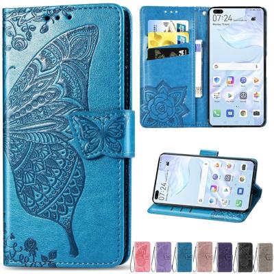 China Flip Leather Butterfly Embossing Wallet Anti-fall Case For Huawei P50/P40 Lite P30 P20Lite P Smart 2020/2021 Mate 40/30/20/10 Lite for sale