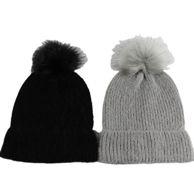 China JOINT Hat Custom 50%acrylic 50%nylon Fashion Winter Furry Beanie Hats With Pom Pom for sale