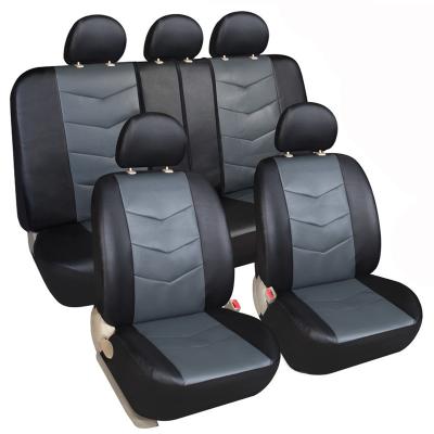 China Breathable PVC Leather+3mm Foam Car Seat Cover 11pcs Full Set Universal Fit Black/Gray for sale