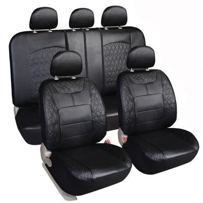 China PVC Leather+3mm Foam Diamond II Car Seat Cover 11pcs Full Set Universal Fit Black for sale