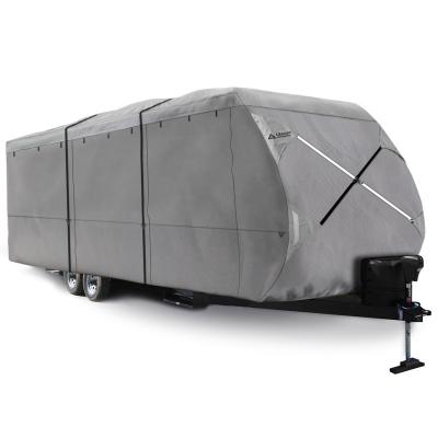 China Single Color Minus Pattern 300D Polyester All Weather Protection Travel Trailer RV Cover for sale