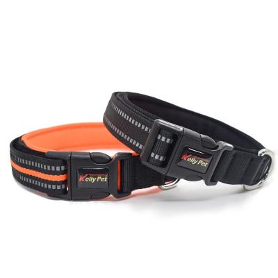 China Stocked Customize Logo Pet Collar Reflective Strip Adjustable Heavy Duty Dog Collars for sale