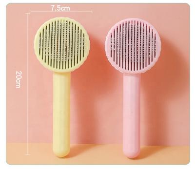 China New Stocked Pet Sweeps Wire Metal Self Cleaning Comb Cats Hair Round Comb Cat Brush for sale