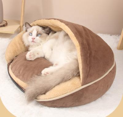 China Soft Stocked Cat Play Nest Round Depth Plush Cat House Bed Winter Warm Small Dog Nest for sale