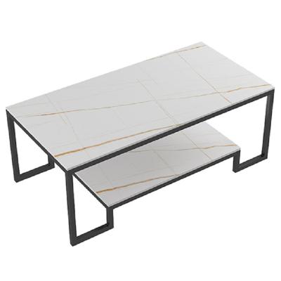 China Small apartment contemporary simple stone home living room stone rectangular modern light luxury double-layer coffee table dish tea table rectangular for sale