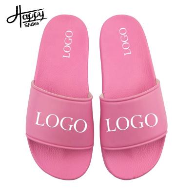 China Happyslides Anti-Slippery Slides Slippers Pink, Flat Slippers For Women's Wholesale Custom Slides Sandals, Ladies Pink Slippers Slides Sandals for sale