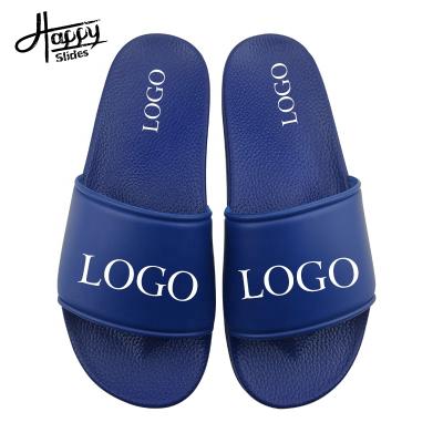 China Happysldies Anti-slippery Customized Simple Design Blue Slide-on Sandals, Custom Fancy Blue Slide Sandal With Logo for sale