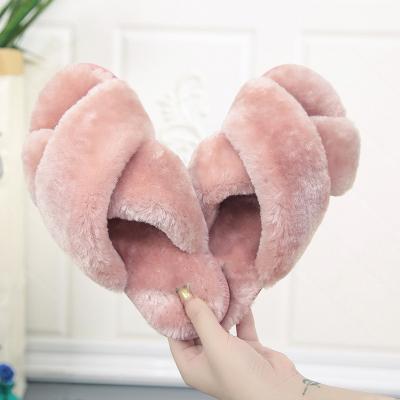 China Fashion Trend Hellosport Winter Women Home Slippers With Faux Fur Fashion Slippers Girl Shoes Woman Warm Slip On Female Flats Slides for sale