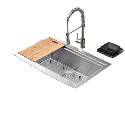 China Hot Sale HSB8245 Export Single Design Stainless Steel Faucet Apron Step Square Sink Commercial Single Bowl Undermount Kitchen Sink for sale