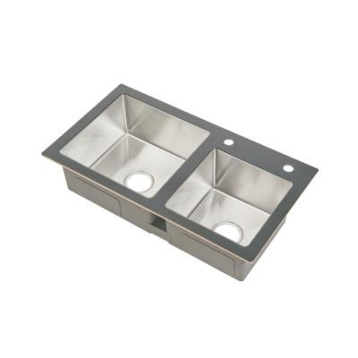 China Without Faucet DB7843 Modern Design Stainless Steel Square Commercial Handmade Nano Double Bowl Sink At Low Prices Kitchen Sink Set for sale