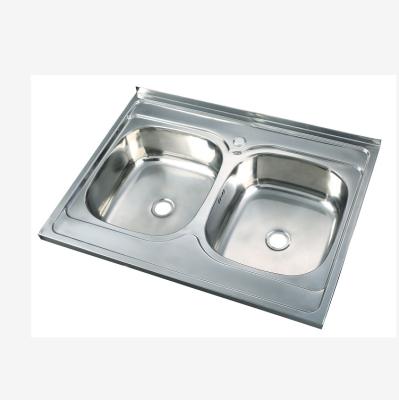 China Without Faucet SUS201/304 Popular Kitchen Sink Machine Sink D8060 Topmount Double Bowl Press Sink Easy Install for sale