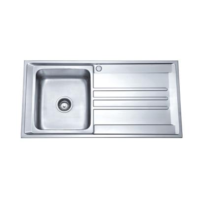 China Without Faucet Best Price Kitchen Sink 10050 304 Stainless Steel Sink Polished With Drain Panel for sale