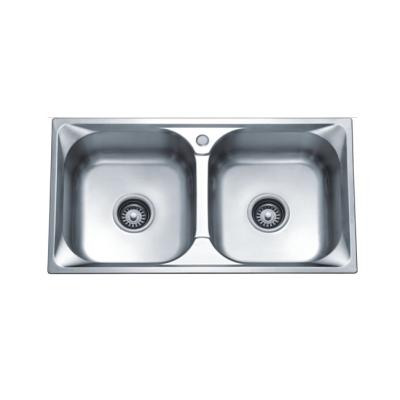 China China Factory High Quality Without Faucet 7541 Double Bowl Sink Stainless Steel Kitchen Sink With Drain Basket for sale