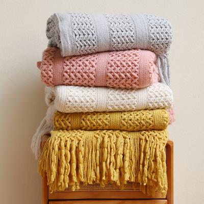 China Pure Simple Bohemian Bed Sofa Towel Blanket Knitted Decorative Boho Blanket Blanket Color Throw Blankets With Tassel for sale