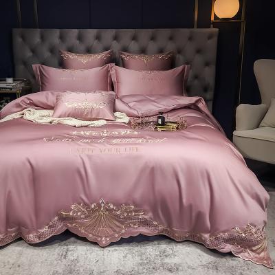 China Nondisposable OEM ODM Custom Bedding Sets Double Full Four-Pieces Embroidery King Size Cotton Wedding Bedsheet for sale