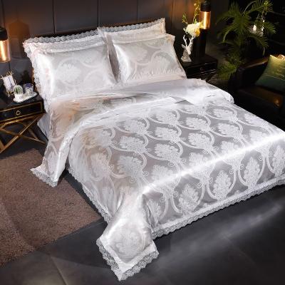 China Nondisposable Luxury European OEM ODM Style Stain Jacquard Comforter Faux-silk Feel Wedding Bedding Sets for sale