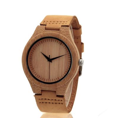 China oem unisex bamboo hand leather watch strap ready to ship wooden watch MOQ 1 pcs watch à venda