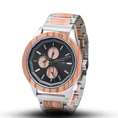 China unique design chronograph wood and metal watch men wood watch for sale