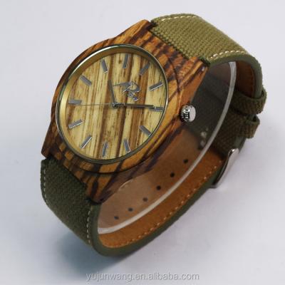 China Top Brand Luxury Wood Cowboy Genuine Wooden Watch Leather Strap Nature Zebrano Wooden Watch for sale