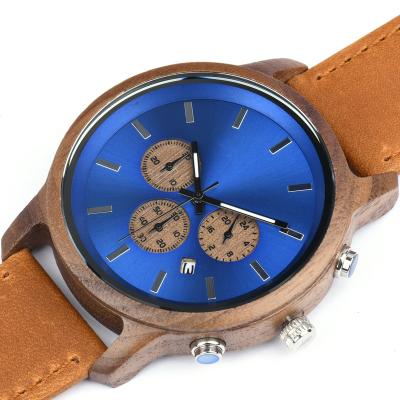 China Natural Eco-Friendly Quartz Watch Wood Black Wooden Watch Leather Strap Watches For Men for sale