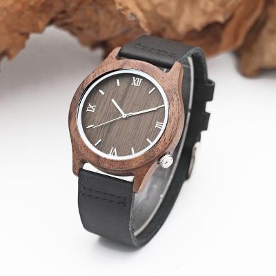 China Simple But Elegant Design Sandal Wood Case Wooden Watch Leather Strap Fashion Unisex Wood Watch OEM Watch for sale