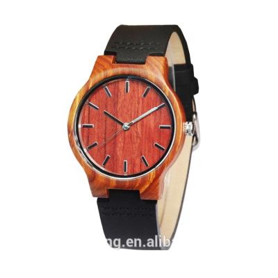 China New project wood wrist watch private label custom logo men quartz watches with leather strap for sale