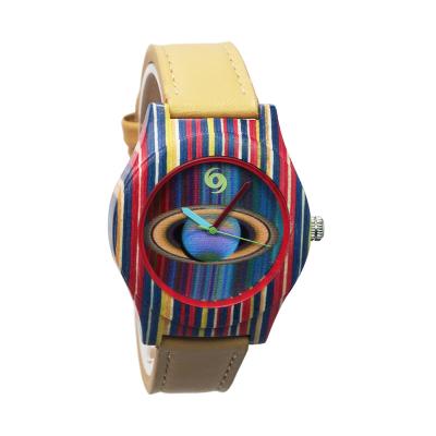 China New Products Watch Rainbow Wooden Watch Leather Strap Kid Watch Colorful Wood Watches Wild Wooden for sale