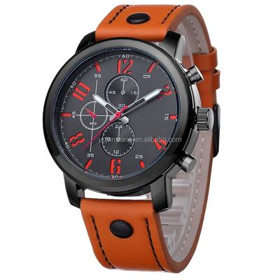 China fashion genuine leather strap watches stainless steel watch men wrist new luxury for sale