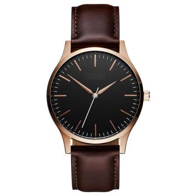 China Custom logo luxury quartz men's wrist watch dark brown leather strap luxe watches for sale